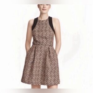 H&M jacquard fit&flare textured cocktail dress black crochet racerback.size 10